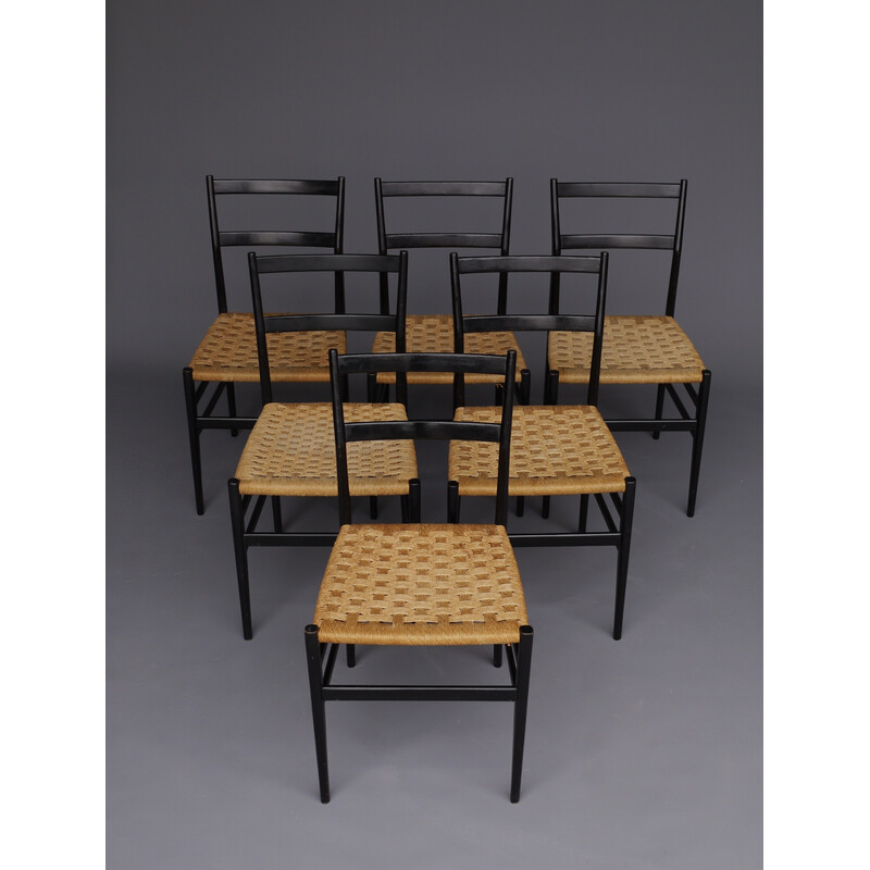 Set of 6 vintage "Leggera" chairs by Gio Ponti for Figli di Amedeo Cassina, 1950s