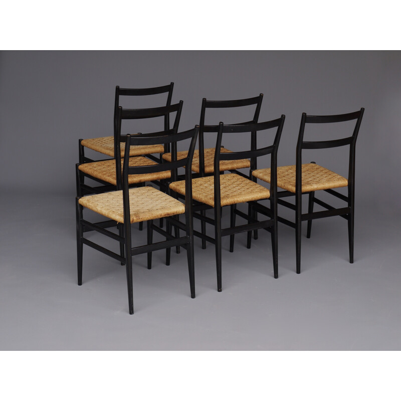 Set of 6 vintage "Leggera" chairs by Gio Ponti for Figli di Amedeo Cassina, 1950s