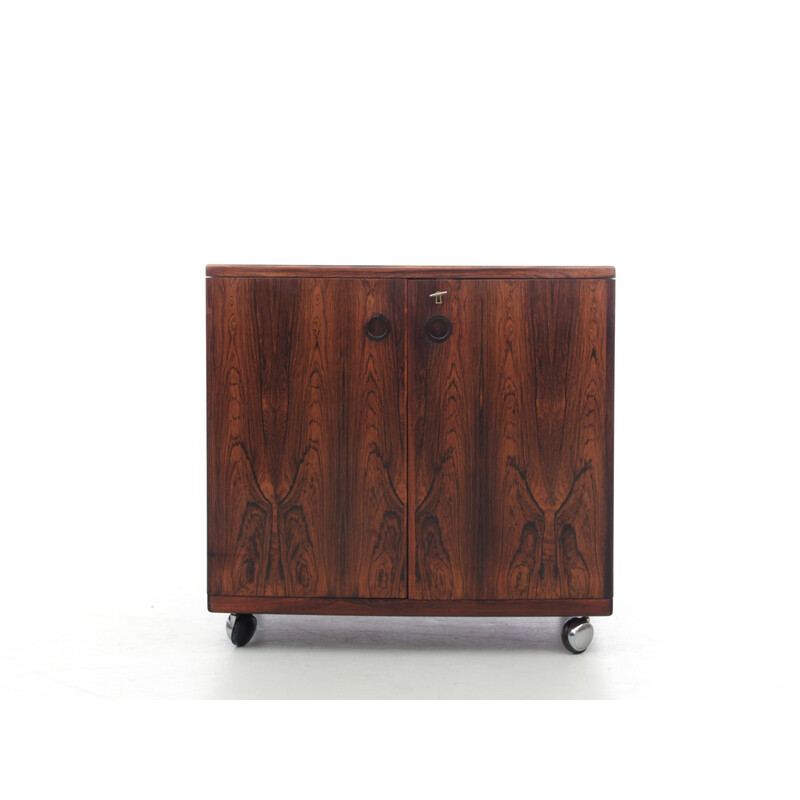 Vintage Scandinavian bar in Rio rosewood and glass by Illum Wikkelso for Cfc Silkeborg