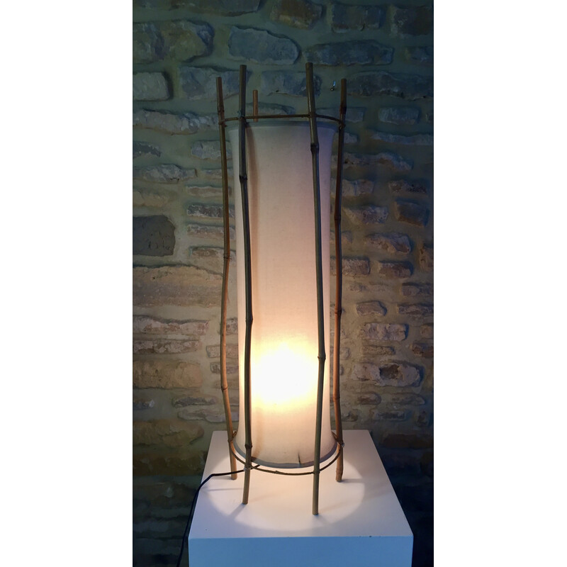 Vintage lamp in bamboo and cotton by Louis Sognot