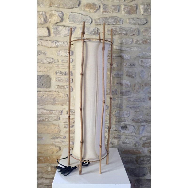 Vintage lamp in bamboo and cotton by Louis Sognot