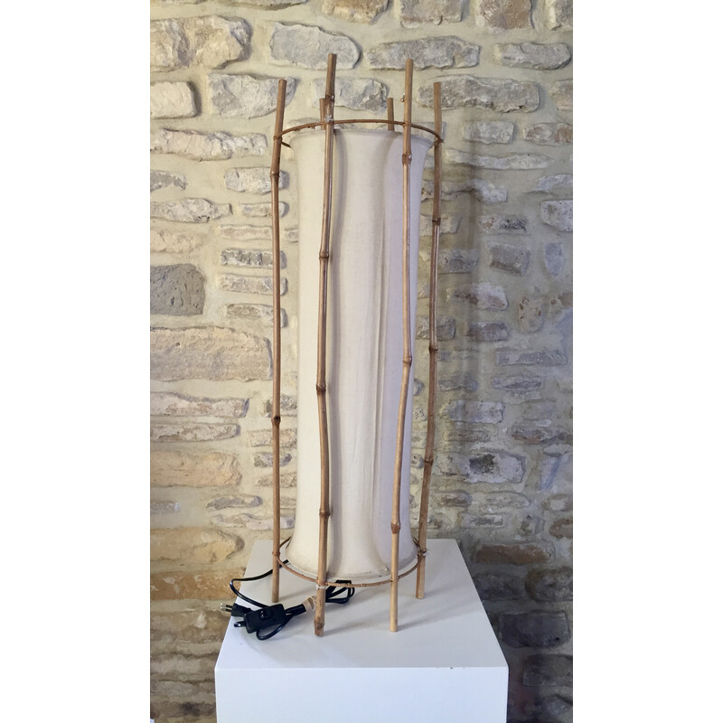 Lampe vintage en bambou et coton par Louis Sognot