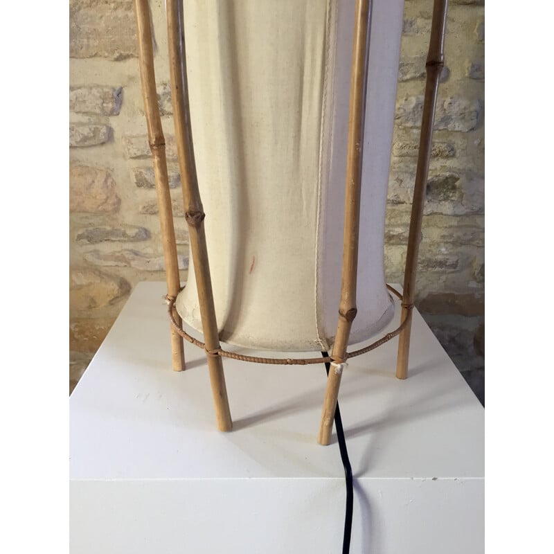 Vintage lamp in bamboo and cotton by Louis Sognot