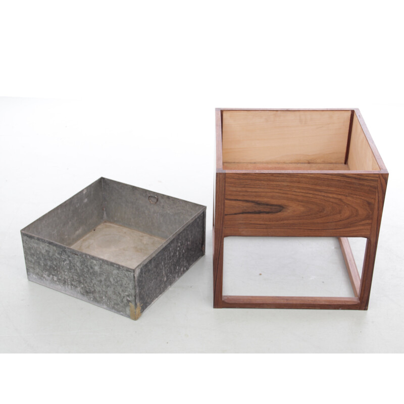 Vintage Scandinavian planter in Rio rosewood and zinc by Kai Kristiansen