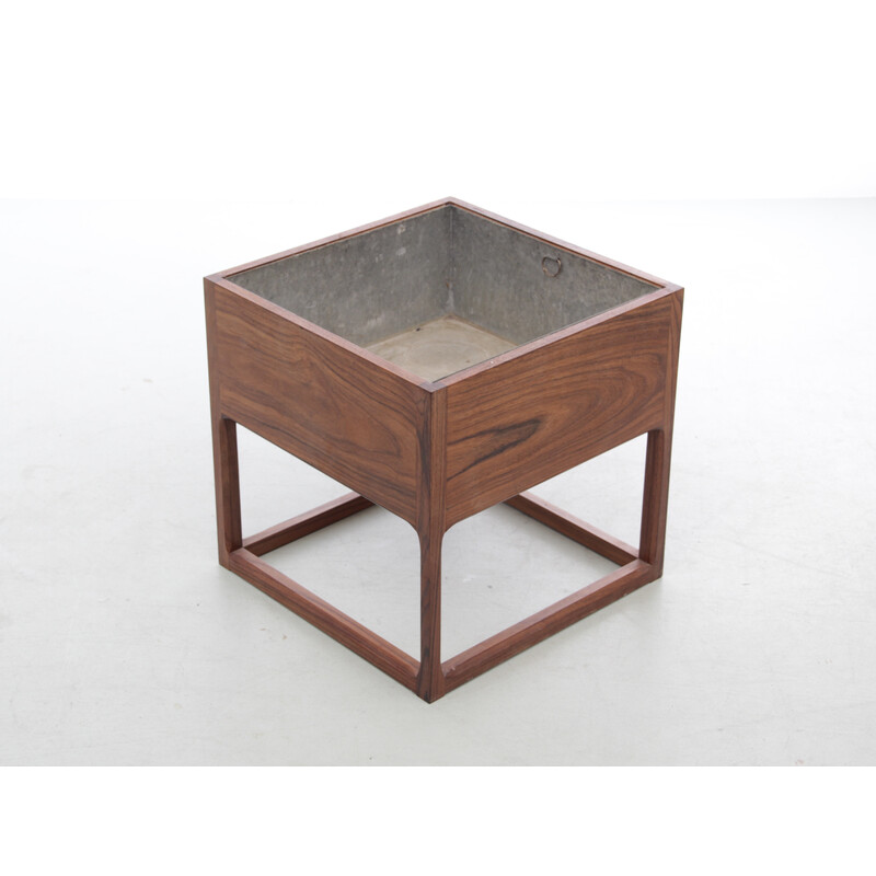 Vintage Scandinavian planter in Rio rosewood and zinc by Kai Kristiansen