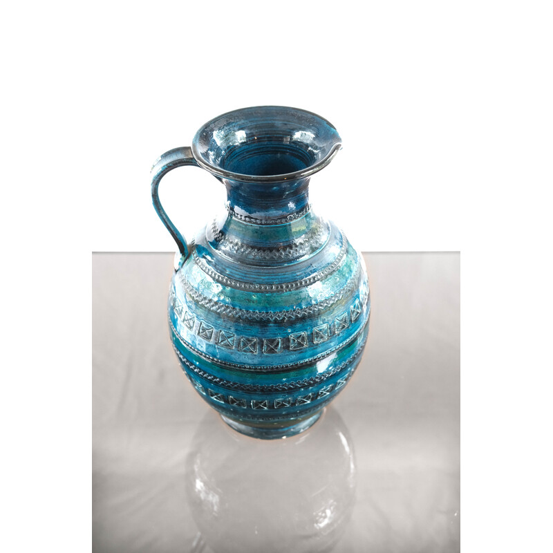 Jarrón vintage de cerámica esmaltada azul de Aldo Londi para Bitossi, años 60