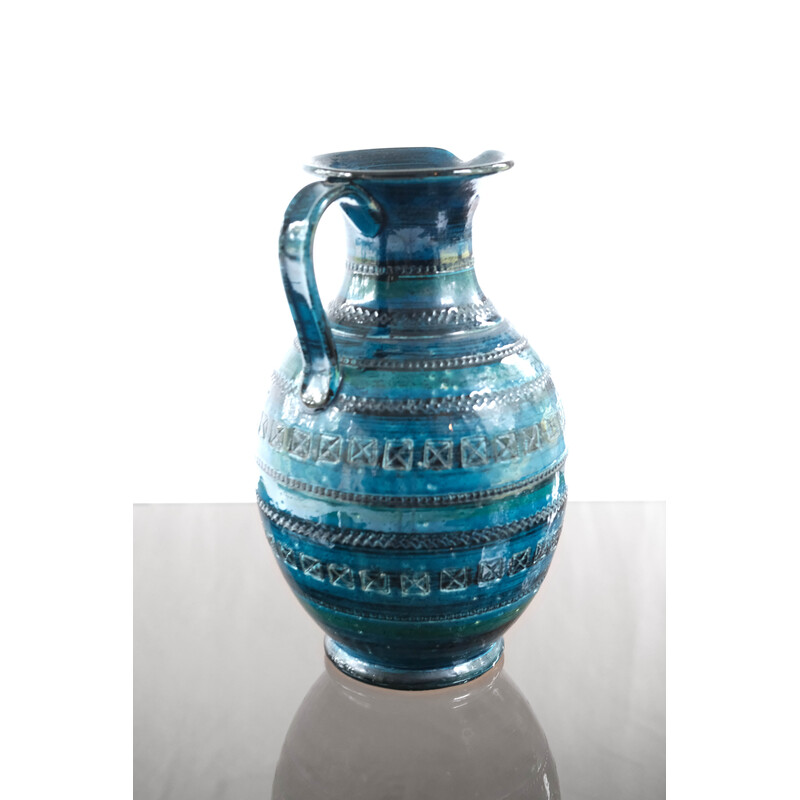 Vaso de cerâmica Vintage blue glazed por Aldo Londi para Bitossi, década de 1960