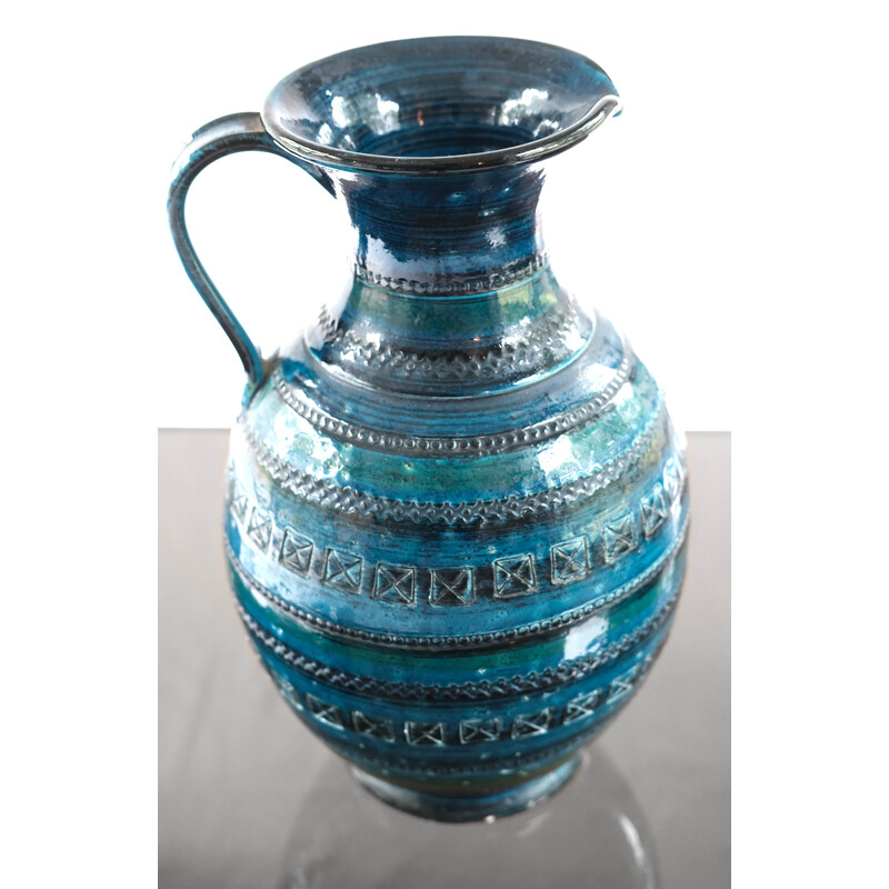 Vaso vintage in ceramica smaltata blu di Aldo Londi per Bitossi, anni '60