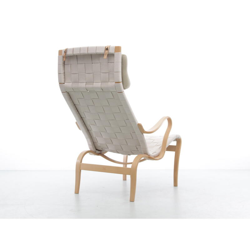 Pair of Scandinavian vintage lounge chairs "Miranda" in beech and Kvadrat fabric by Bruno Mathsson, 2010