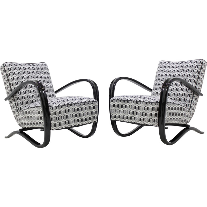 A pair of H-269 white easy chairs by Jindrich Halabala - 1940s 