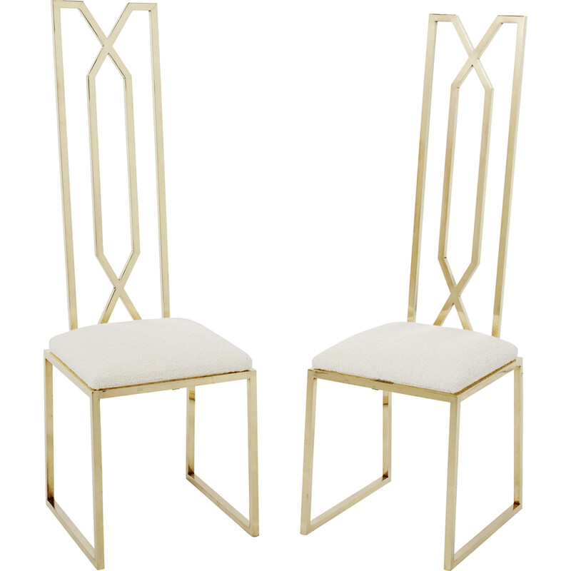 Ein Paar Vintage-Stühle aus Messing und Wolle von Alain Delon für Jean Charles, 1970