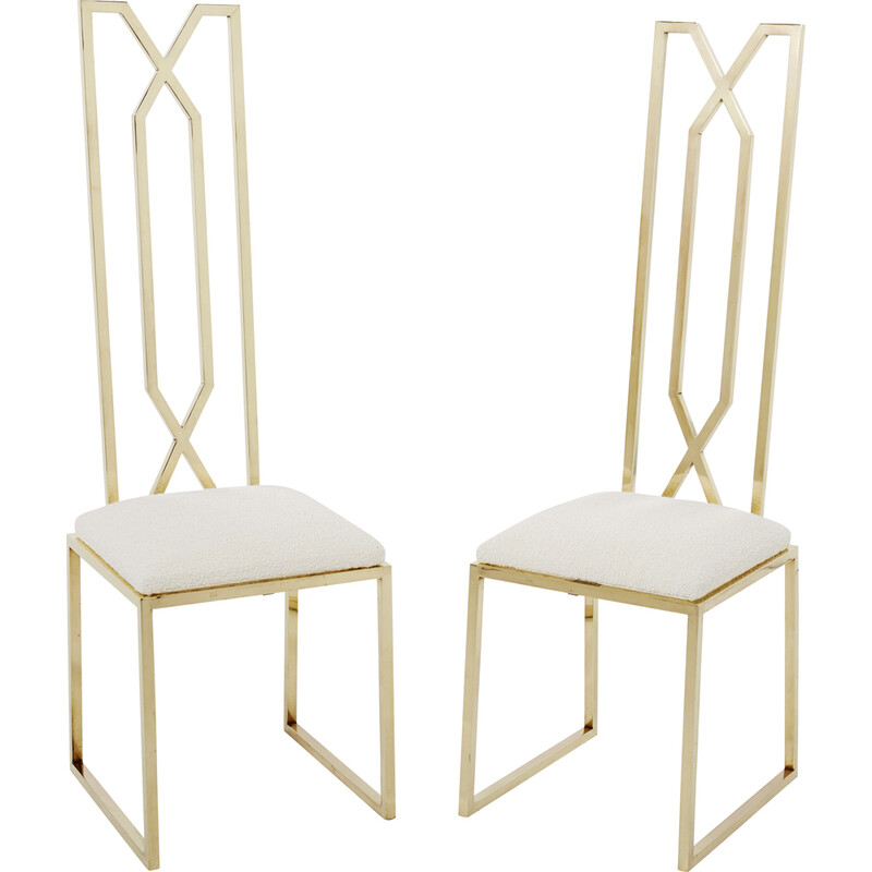 Pair of vintage brass and wool chairs by Alain Delon for Jean Charles, 1970s