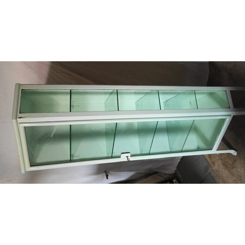 Vintage metal ophthalmologist corner display cabinet