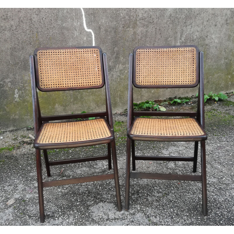 Par de sillas plegables de caña vintage