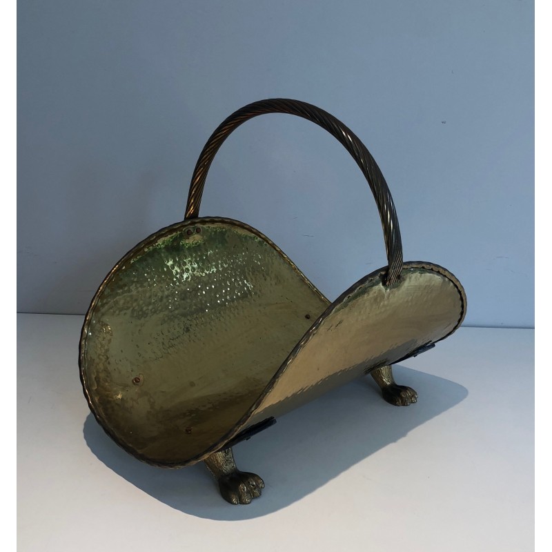 Vintage French brass log holder, 1970s