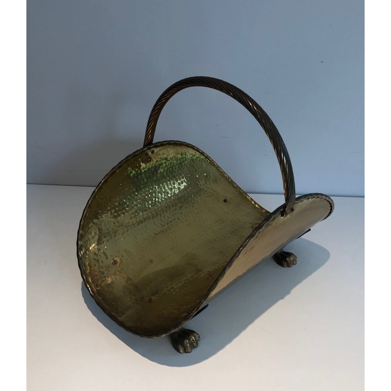 Vintage French brass log holder, 1970s