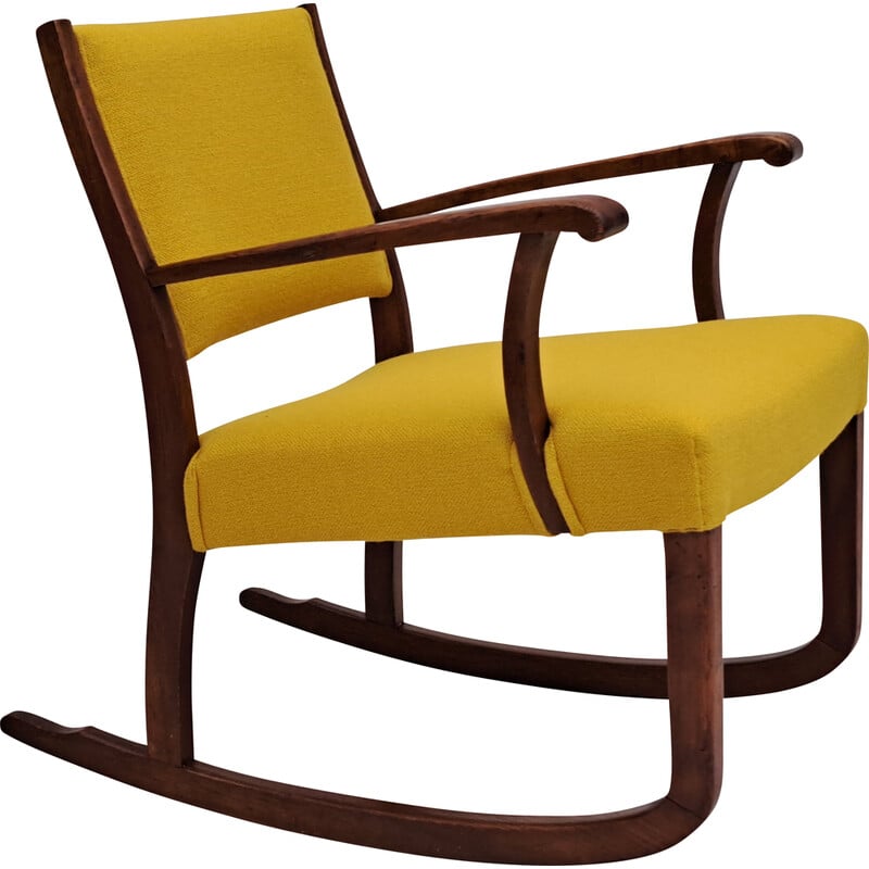 Cadeira de balanço dinamarquesa em lã de mobiliário kvadrat e madeira de carvalho, década de 1950
