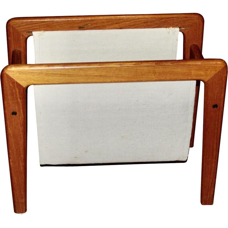 Vintage teak and cotton magazine rack, 1950