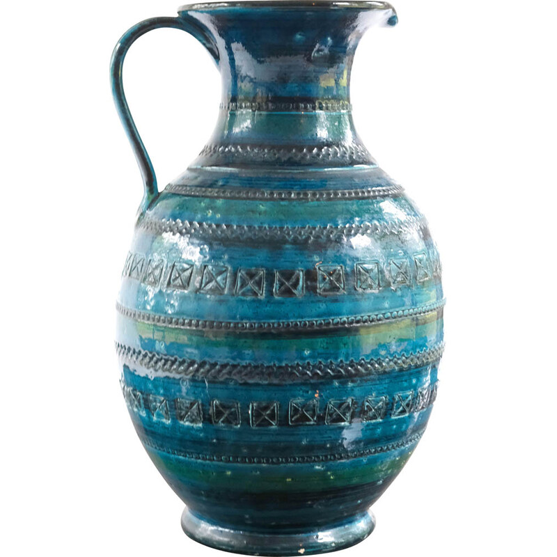 Vaso vintage in ceramica smaltata blu di Aldo Londi per Bitossi, anni '60