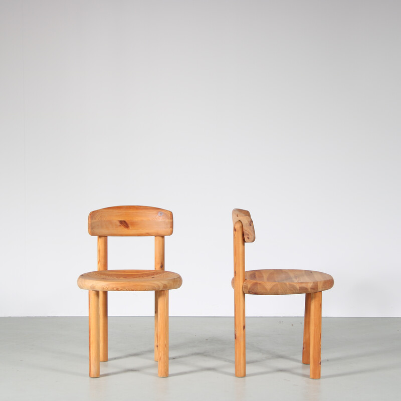 Coppia di sedie vintage in legno di pino di Rainer Daumiller per Hirtshals Sawmill, Danimarca anni '70