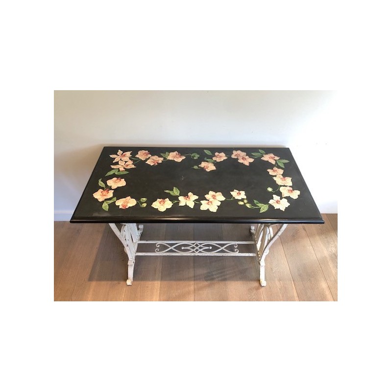 Vintage wrought iron and marble Scagliola garden set, 1940s