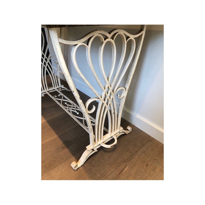 Vintage wrought iron and marble Scagliola garden set, 1940s