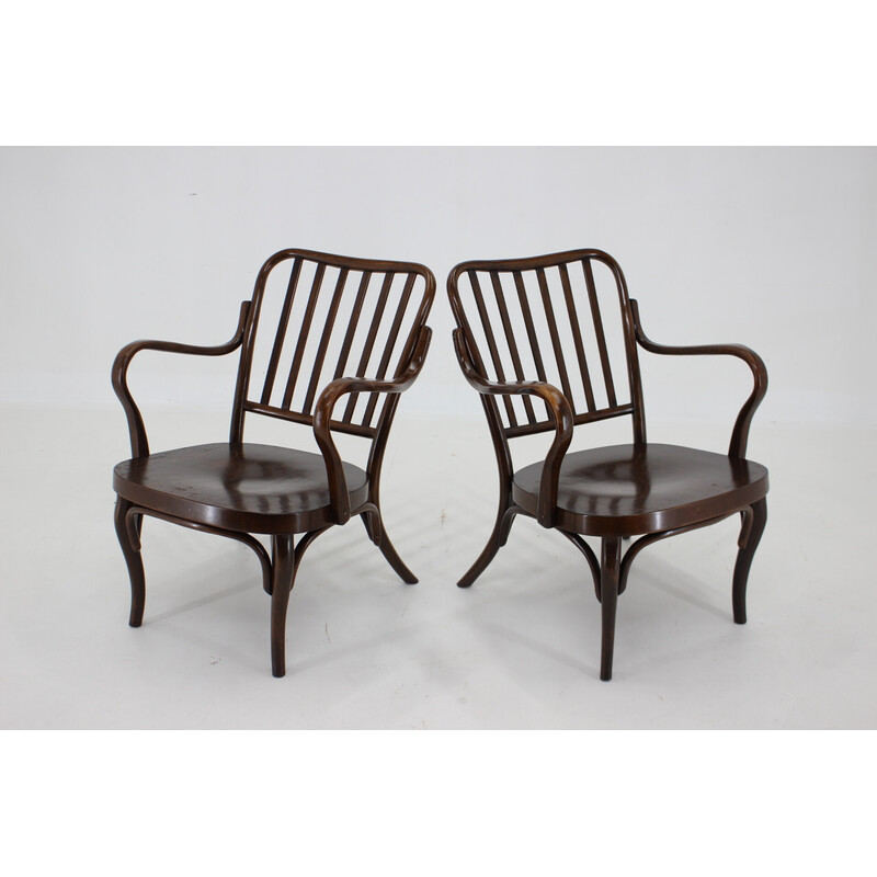 Paar vintage gebogen houten fauteuils nr. 752 van Josef Frank voor Thonet, jaren 1930