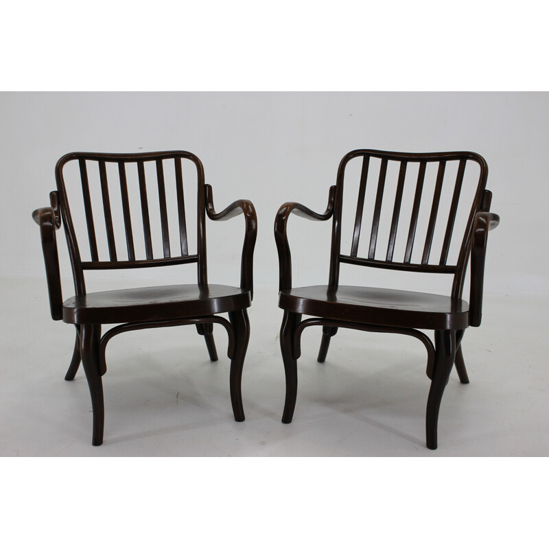 Paar vintage gebogen houten fauteuils nr. 752 van Josef Frank voor Thonet, jaren 1930