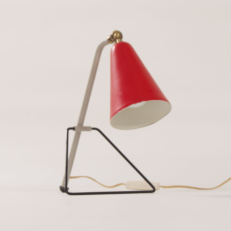 Vintage red table lamp by J.J.M. Hoogervorst for Anvia, 1950s