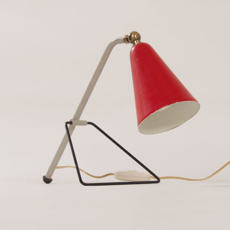 Lámpara de mesa roja vintage de J.J.M. Hoogervorst para Anvia, años 50