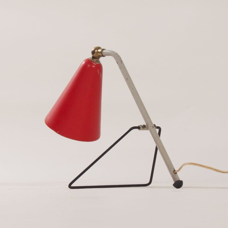 Lampada da tavolo rossa vintage di J.J.M. Hoogervorst per Anvia, anni '50