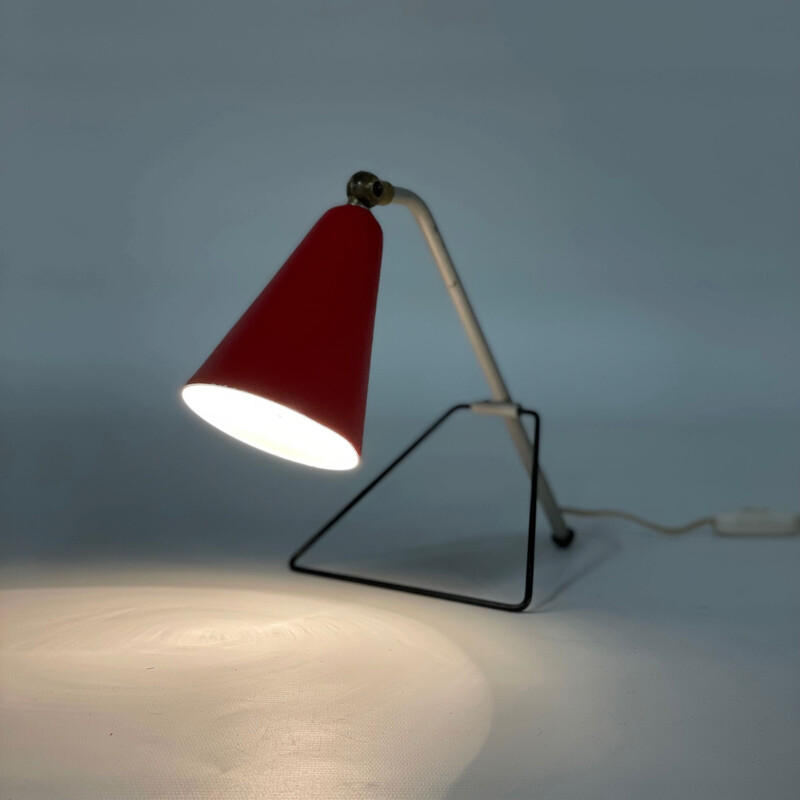 Lámpara de mesa roja vintage de J.J.M. Hoogervorst para Anvia, años 50