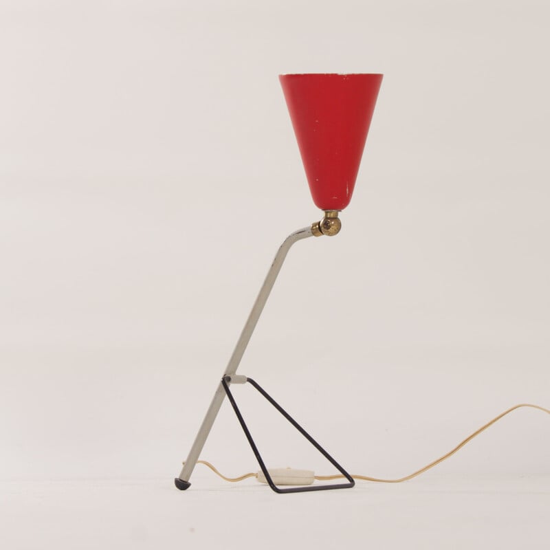 Lampe de table rouge vintage par J.J.M. Hoogervorst pour Anvia, 1950