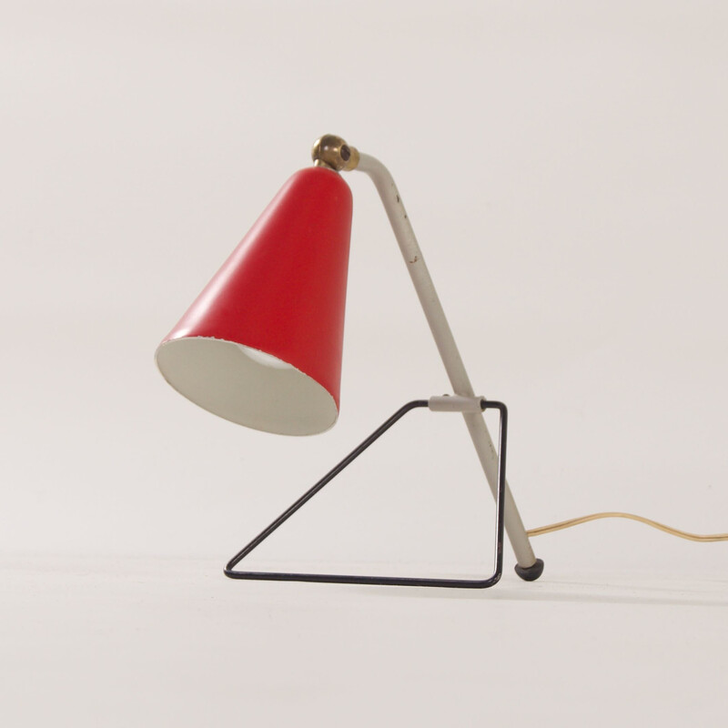 Lampada da tavolo rossa vintage di J.J.M. Hoogervorst per Anvia, anni '50