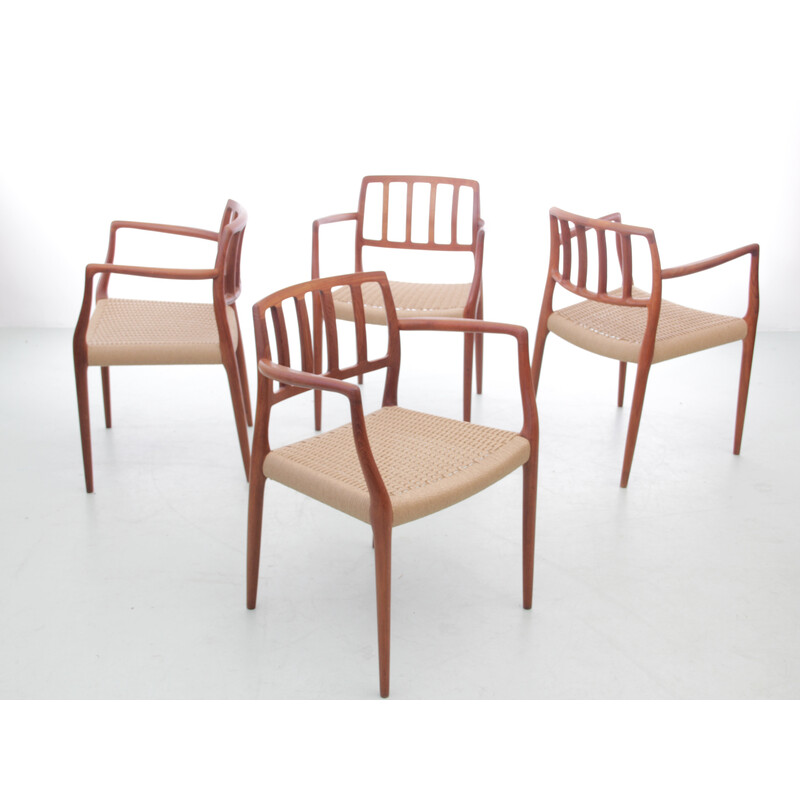 Set of 4 Scandinavian vintage armchairs model 66 in teak by Niels O. Møller