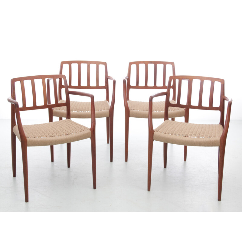 Set of 4 Scandinavian vintage armchairs model 66 in teak by Niels O. Møller