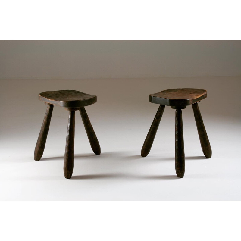 Pair of vintage French tripod stools, 1930-1940