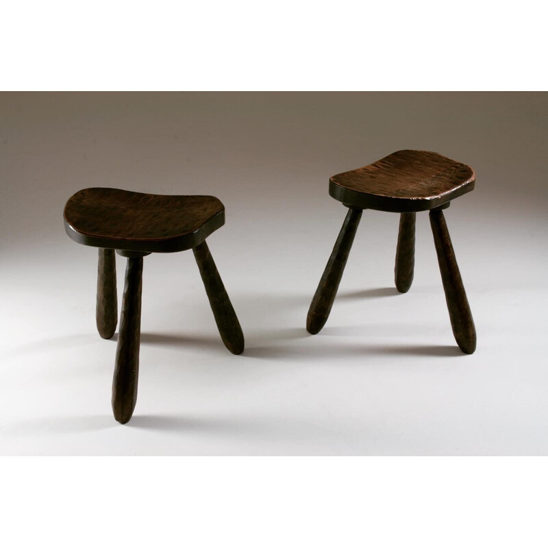 Pair of vintage French tripod stools, 1930-1940