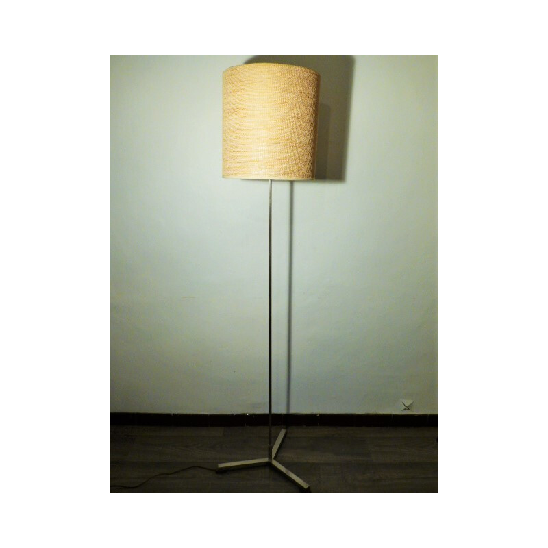 Tripod brushed metal floor lamp - 1960s