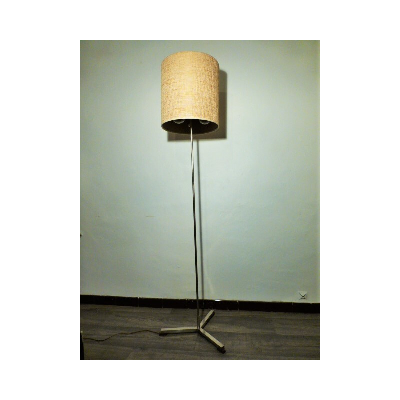 Tripod brushed metal floor lamp - 1960s