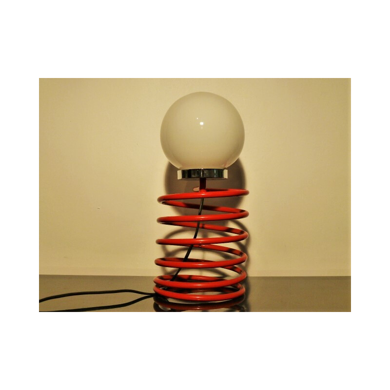 Large red lamp with spring shape - 1970s