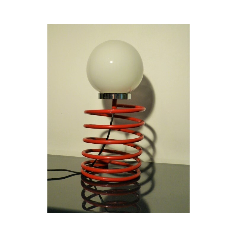 Large red lamp with spring shape - 1970s