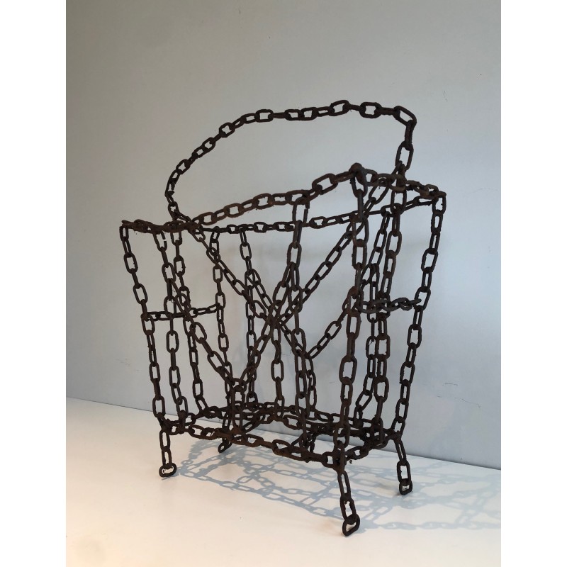 Vintage French chain magazine rack, 1950