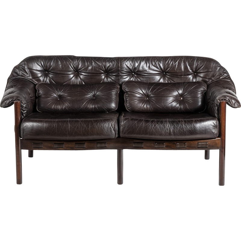 Canapé vintage en teck - cuir
