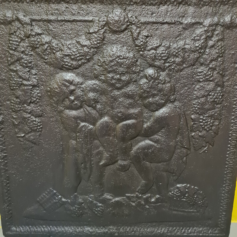 French vintage cast iron fireback with putti