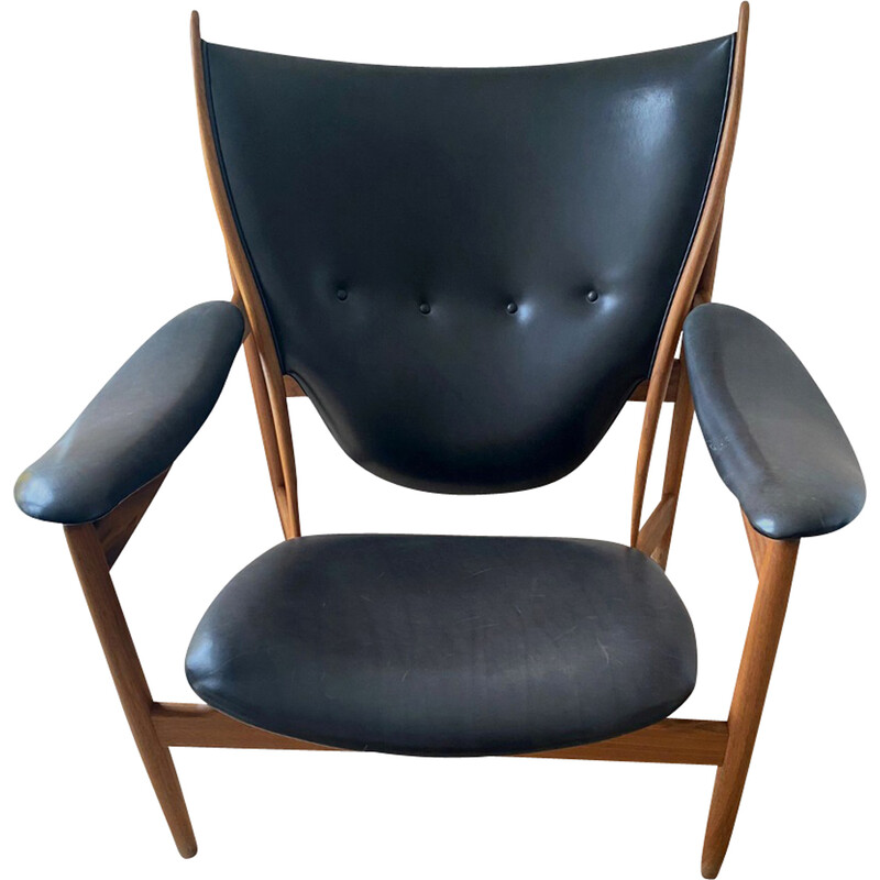 Vintage ash wood and leather armchair by Finn Juhl Chieftain