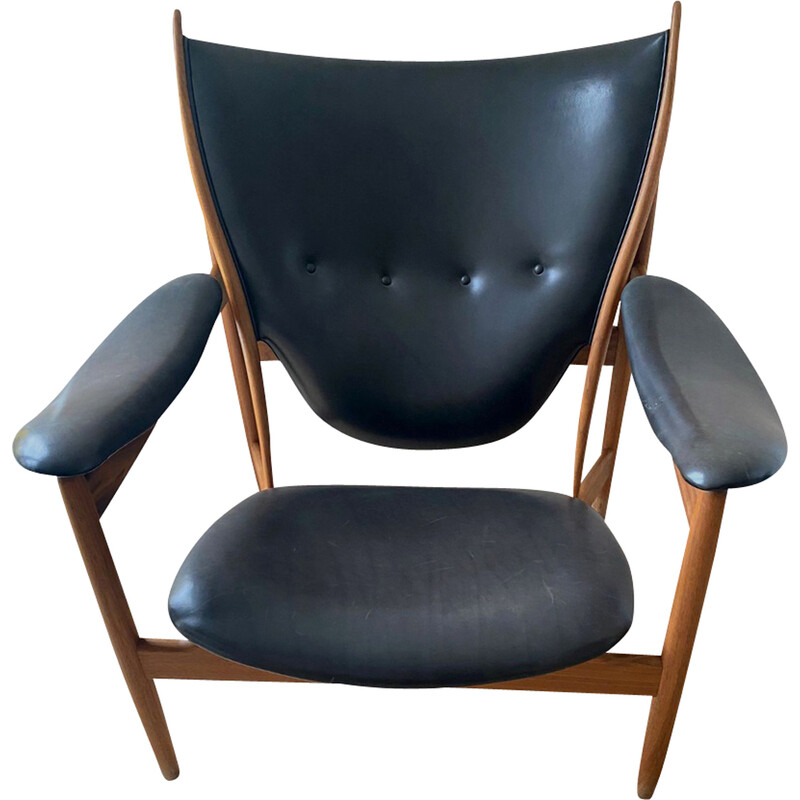 Vintage Sessel aus Eschenholz und Leder von Finn Juhl Chieftain