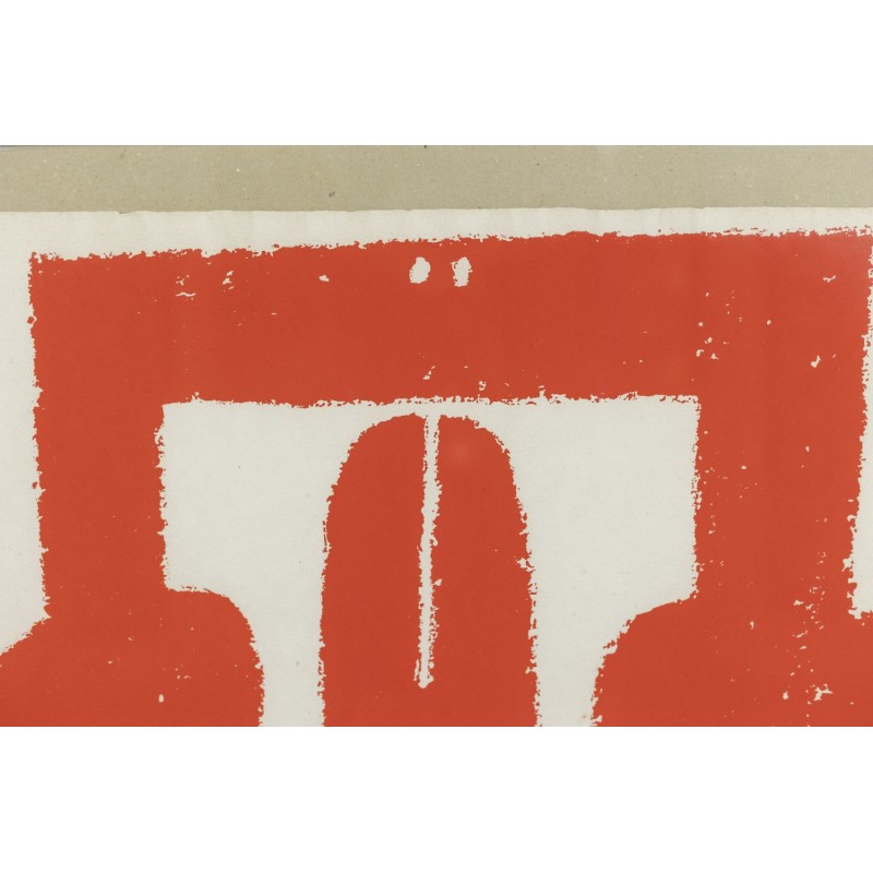 Litografía abstracta vintage numerada y firmada, 1970