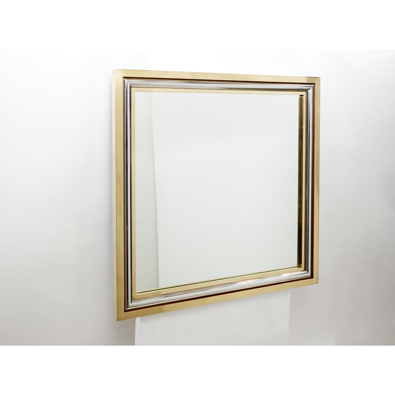 Vintage Italian mirror in brass and chrome by Romeo Rega, 1970