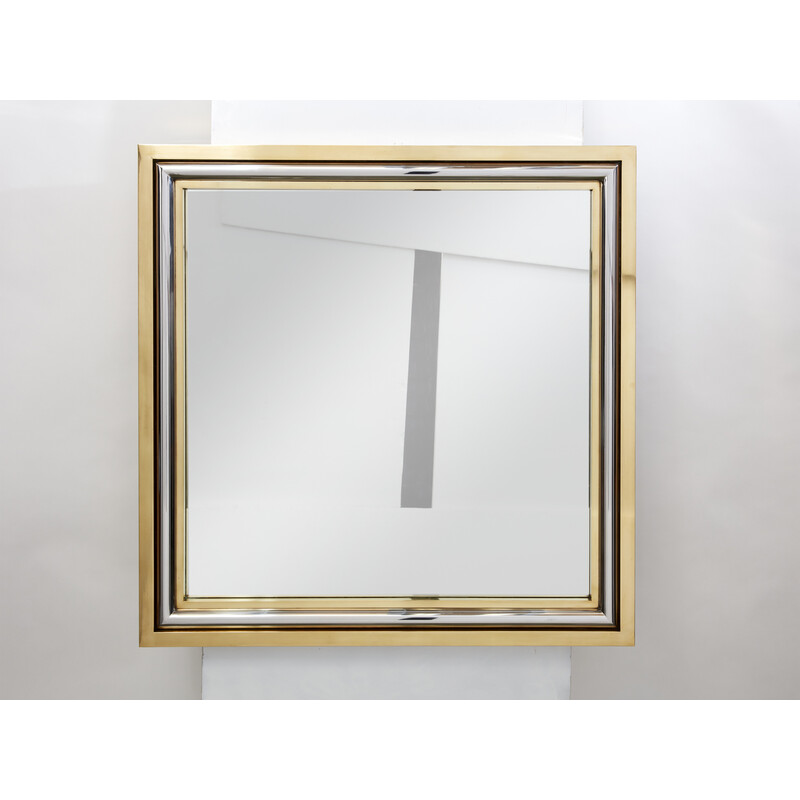 Vintage Italian mirror in brass and chrome by Romeo Rega, 1970